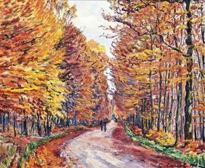 Georgenborn, La Route De Wiesbaden En Foret, Automne by Gustave Cariot