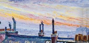 Les Toits, Soleil Couchant, Paris, Novembre (study) by Gustave Cariot