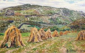 Landscape With Haystacks, Moissoon, France by Gustave Cariot