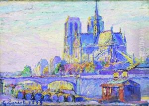 Paris, Notre-dame, Vue Du Port Aux Vins, 3 Heures 1/2 Apres-midi, Automne by Gustave Cariot