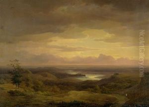 Idyllische Aussicht Von Ilsestein Auf Das Okertal Bei Sonnenuntergang by Adolf Carl