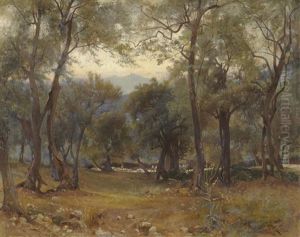 Sunlit Wooded Glade by Onorato Carlandi