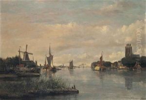 Vessels On The Oude Maas Before The Grote Kerk, Dordrecht by Francois Carlebur II