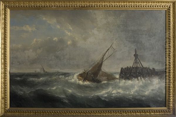 Boat Rounding A Buoy In Stormy Seas - view 1