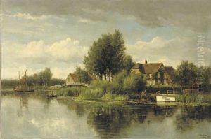 Mansions Along A River In Summer by Francois Carlebur II