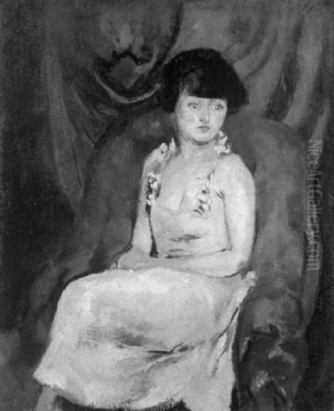 Portrait Of A Woman Seated Before A Velvet Drape - view 1