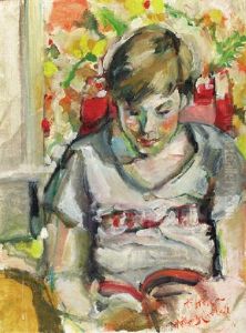 Young Child Reading by Arthur Beecher Carles