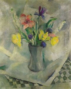 Mixed Flowers In A Blue Vase by Arthur Beecher Carles