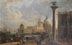 A View Of The Molo And Piazzetta, Venice, Looking Towards Santa Maria Della Salute And The Dogana by Luca Carlevarijs