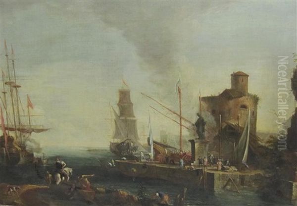 A Classical Seaport With Figures And Horse On A Quay - view 1