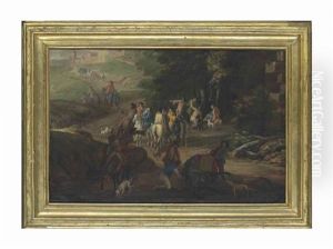 Muleteers Attending To A Fallen Packhorse On A Path, A Hunting Party Beyond - A Fragment Muleteers Attending To A Fallen Packhorse On A Path, A Hunting Party Beyond - A Fragment