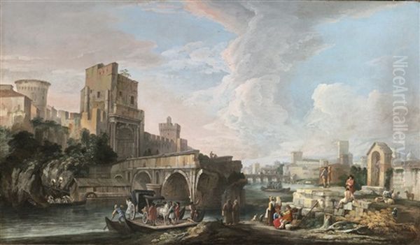 River Landscape With A Capriccio View Of The Ponte Rotto, Rome - view 1