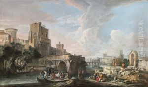 River Landscape With A Capriccio View Of The Ponte Rotto, Rome