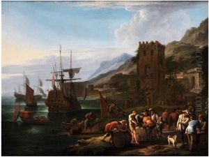 Blick Auf Einen Hafen Mit Befestigter Stadt