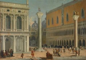Die Piazzetta In Venedig Mit Dem Dogenpalast by Luca Carlevarijs