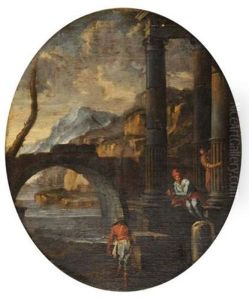 Personnages Pres De Ruines Antiques by Luca Carlevarijs