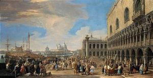Venice, A View Of The Molo With The Doge's Palace Looking West Towards The Zecca And The Church Of Santa Maria Della Salute In The Distance