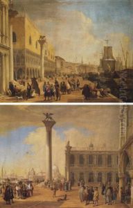 The Molo And The Riva Degli Schiavoni, Venice, Looking East, With Gentlemen, Merchants, Stevedores, Tradesmen And Townsfolk by Luca Carlevarijs