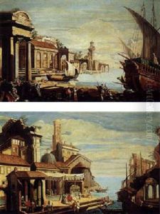 Mediterranean Harbour With A Yacht To The Right by Luca Carlevarijs
