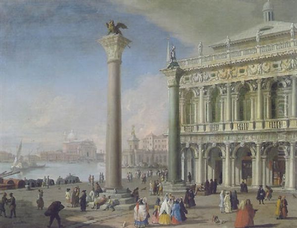 Venezia: La Piazzetta Di San Marco Verso Le Colonne, La Libreria Con La Chiesa Del Redentore E La Punta Della Dogana - view 1