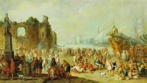 Porto Di Mare Con Molto Figure E Nave Con Lo Stemma Dei Medici