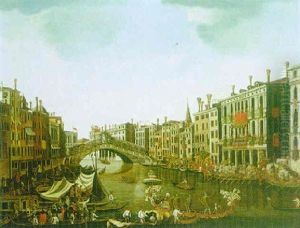 Venice, The Grand Canal From The South, Looking Towards The Rialto Bridge by Luca Carlevarijs