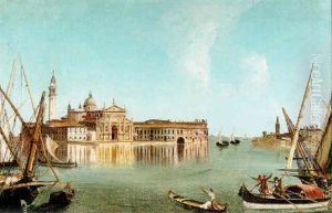 A View Of San Giorgio Maggiore With Fishing Smacks And Gondolas