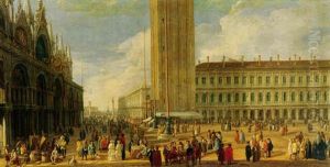 View From The Piazza San Marco Toward The Piazetta With Fruitsellers, Gamblers, Booksellers, Clergy, Noblemen And Other Folk