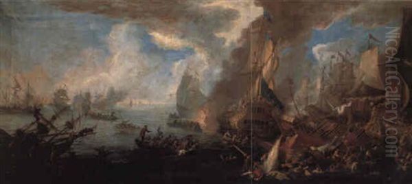 A Sea Battle With Sardinian And Venetian Warships.. In The Foreground - view 1