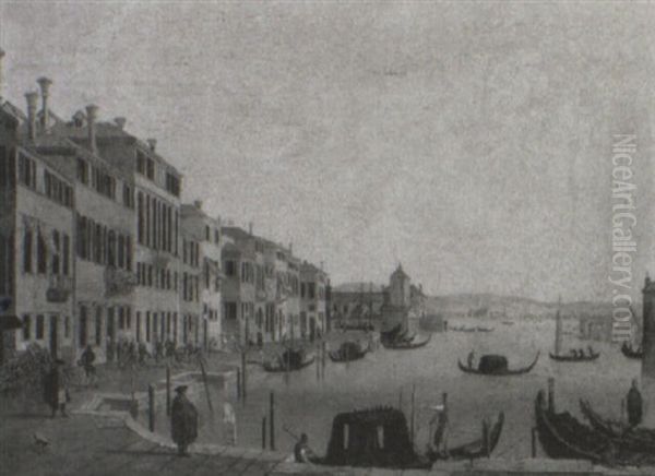Numerous Figures On The Quayside Of An Island In The Venetian Lagoon - view 1