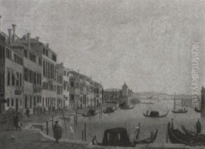 Numerous Figures On The Quayside Of An Island In The Venetian Lagoon by Luca Carlevarijs