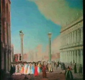 The Piazetta, Venice, Looking South From In Front Of The    Facade Of San Marco, With Libreria And A Crowd And More