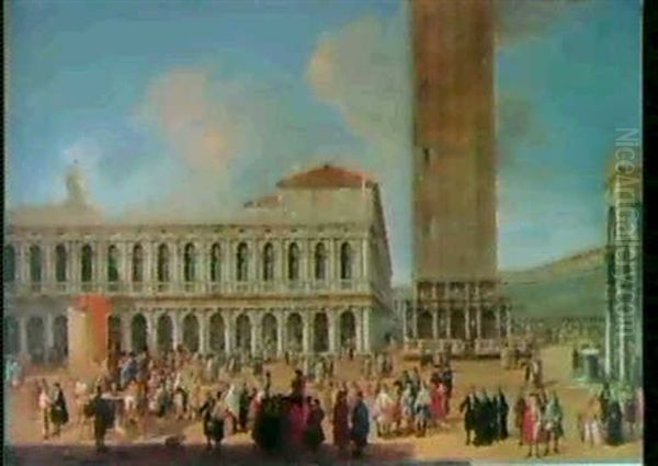 The Piazzetta And The Piazza San Marco, Venice, From The    Porta Della Carta, With The Libreria, The Campanile &amp; More by Luca Carlevarijs