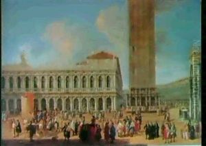 The Piazzetta And The Piazza San Marco, Venice, From The    Porta Della Carta, With The Libreria, The Campanile & More