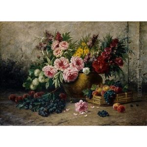 Vase De Fleurs Et Fruits by Max Carlier