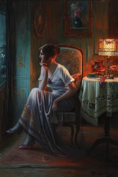 Young Woman In The Lamplight - view 1