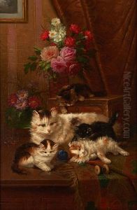 Chatte Et Ses Trois Chatons A La Pelote De Laine Chatte Et Ses Trois Chatons A La Pelote De Laine