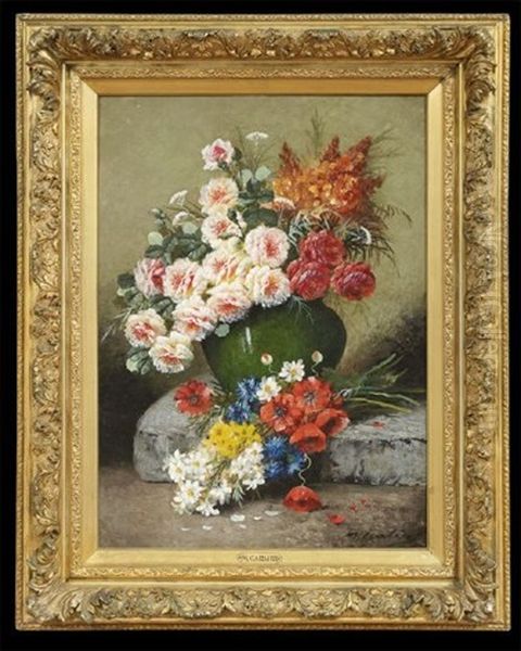 Floral Still Life In A Green Vase - view 1