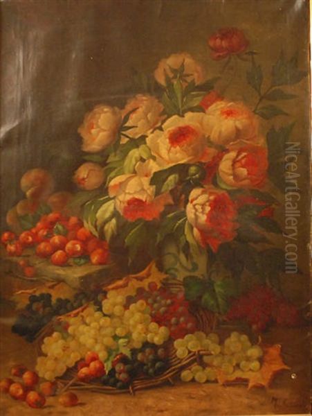 Composition Aux Roses Et Panier De Raisins - view 1