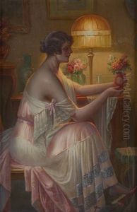 La Composition Du Bouquet A La Lueur De La Lampe by Max Carlier