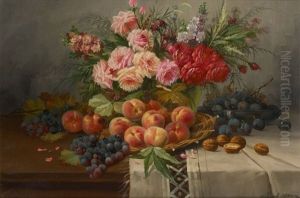 Entablement Garni De Peches Et De Roses