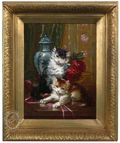 Zwei Katzchen Mit Blumen Und Einer Chinesischen Vase - view 1