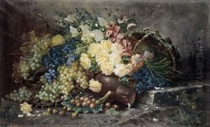 Stilleven Met Rozen En Vruchten by Max Carlier