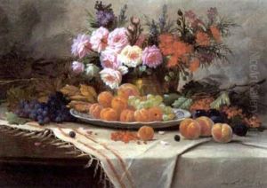 Stilleven Met Bloemen En Fruit by Max Carlier