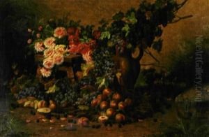 Stilleven Met Bloemen En Vruchten by Max Carlier