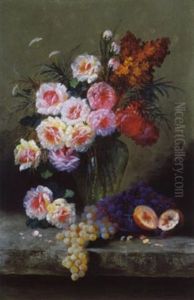 Stilleven Met Bloemen En Vruchten by Max Carlier