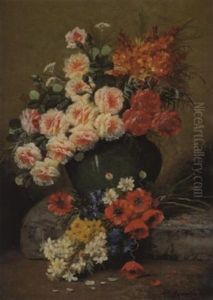 Composition Florale Aux Oeillets Et Coquelicots by Max Carlier