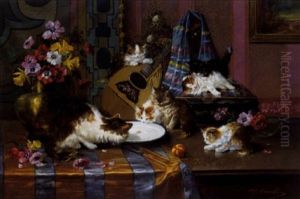 Interieur Met Moederkat En Kittens by Max Carlier