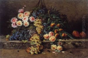 Stilleven Met Bloemen En Vruchten by Max Carlier
