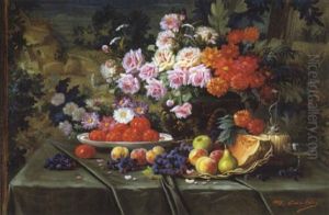 Stilleven Met Bloemen En Fruit by Max Carlier